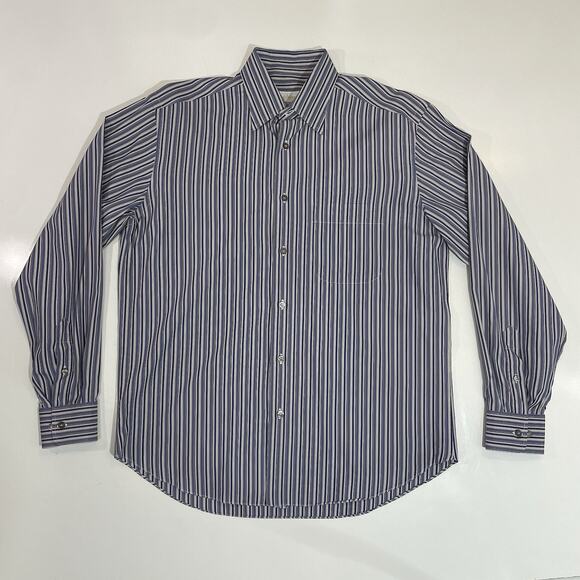 VTG Brioni Men’s Shirt Blue White Stripe Long Sleeve Dress Preppy Cotton Formal - Picture 1 of 7